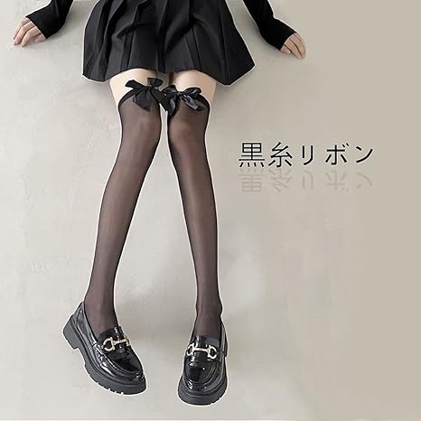 ブラックタイツ　紫リボン c.u.l（シーユーエル）の「フラワーレースタイツ カラータイツ
